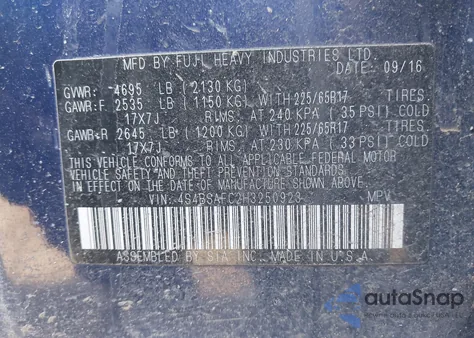 2017 Subaru Outback 2.5I Premium z USA, uszkodzony, nr VIN 4S4BSAFC2H3250923